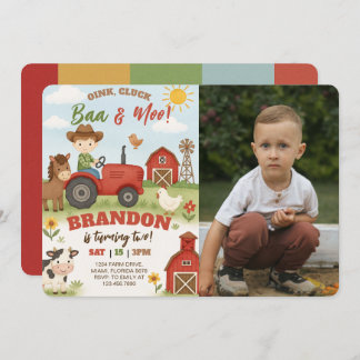 Invitación Editable Farm Animals Birthday Photo