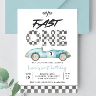 Invitación Editable Fast ONE Birthday Invitation Race Car 1st