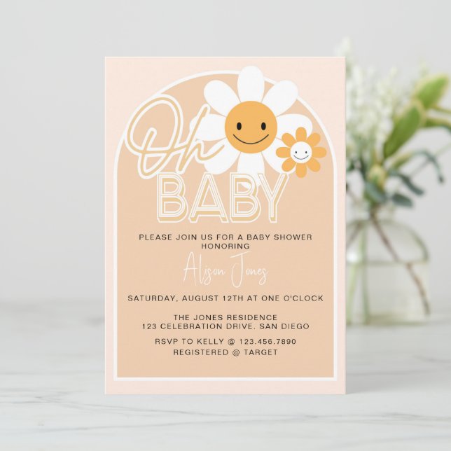 Invitación Editable, Fiesta de Bebé, Oh Bebé, Neutral en cuan (Anverso de pie)