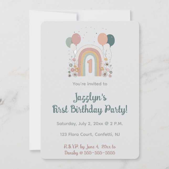 Invitación  Editable First Birthday Party Invitation (Anverso)