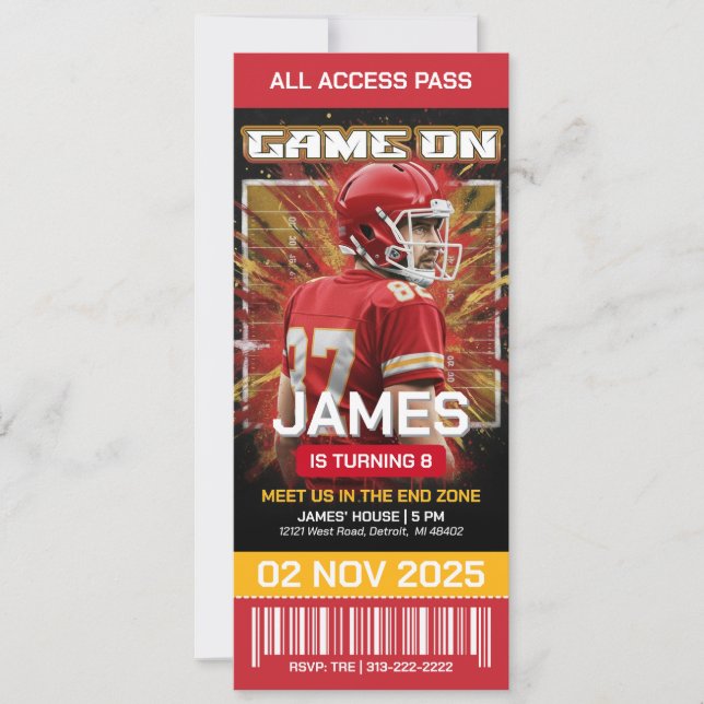 Invitación Editable Football Ticket Birthday Invitation  (Anverso)