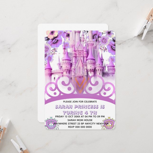 Invitación Editable Four ever a Princess 4º cumpleaños Invita (Anverso/Reverso In Situ)