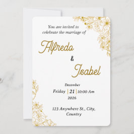 Invitación Editable Gold Floral Wedding Invitation Template