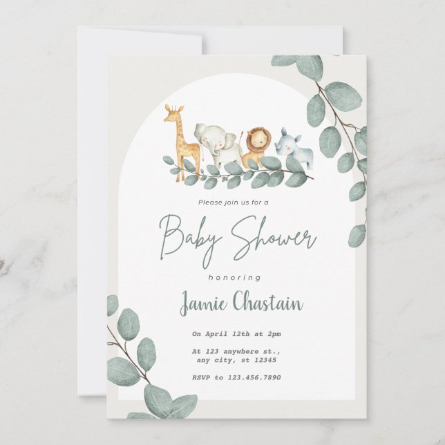 Invitación Editable Greenery Baby Shower Invitation for Boy  (Anverso)