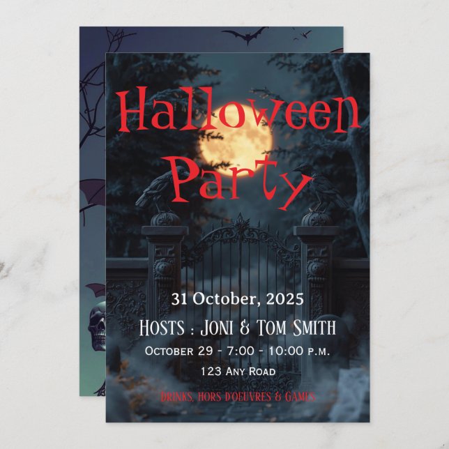 Invitación Editable Haunted Gate Halloween Party Invitation  (Anverso / Reverso)