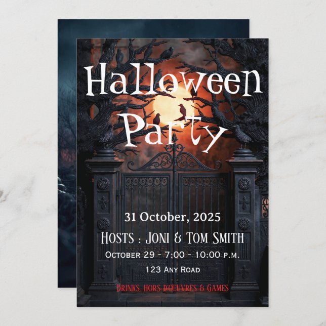Invitación Editable Haunted Gate Halloween Party Invitation (Anverso / Reverso)
