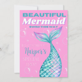 Invitación Editable lindo bajo la sirena marina Chica digital