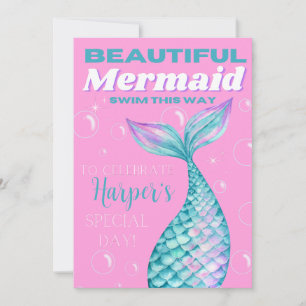 Invitación Editable lindo bajo la sirena marina Chica digital