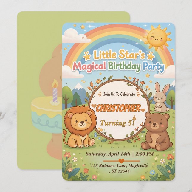 Invitación Editable Magical Forest Animals Birthday Invite (Anverso / Reverso)