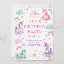 Invitación Editable Magical Unicorn Birthday Card