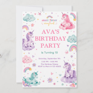 Invitación Editable Magical Unicorn Birthday Card