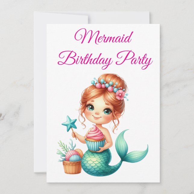 Invitación Editable Mermaid Birthday Invitation 🧜‍♀️✨  (Anverso)
