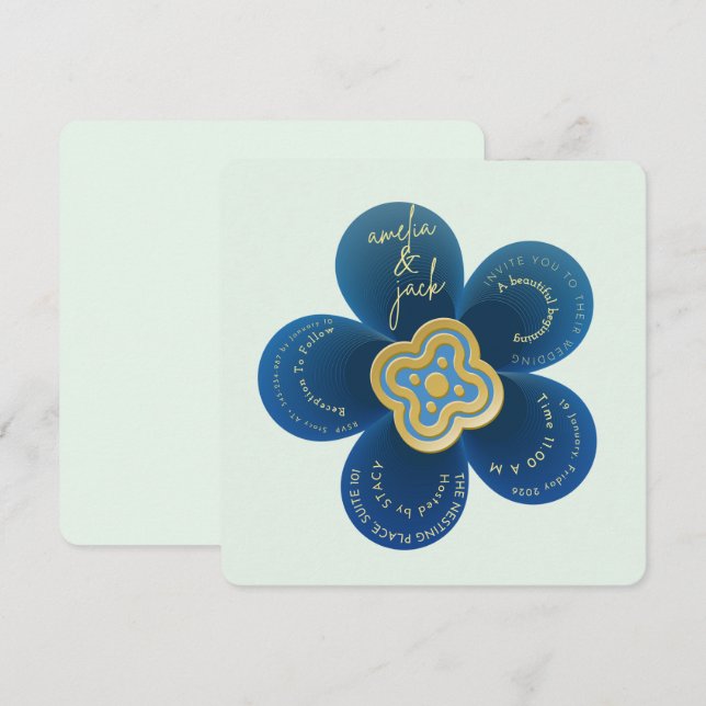 Invitación Editable Minimalist Flower Wedding Invite | Custom (Anverso / Reverso)