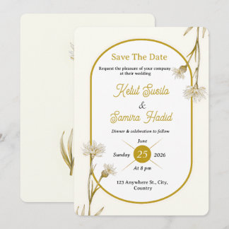 Invitación Editable Minimalist Gold Botanical Wedding Invite