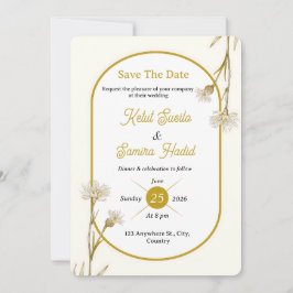 Invitación Editable Minimalist Gold Botanical Wedding Invite