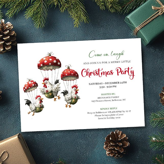 Invitación editable moderna de Navidad para pollos (Quirky Chickens Editable Modern Christmas Invite)