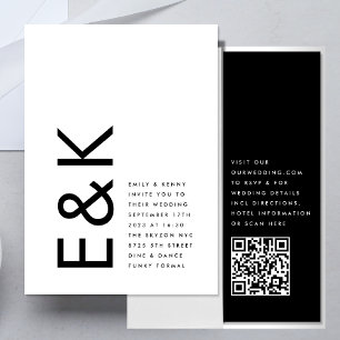 Invitación EDITABLE Moderno Negrita Monograma CÓDIGO QR Boda