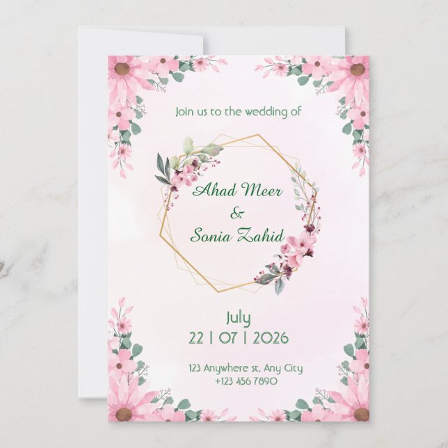 Invitación Editable Muslim wedding invitation Floral  (Anverso)