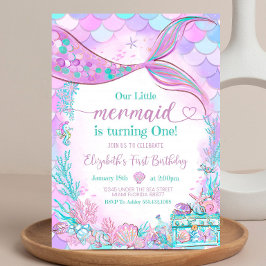 Invitación Editable Nuestra pequeña sirena Morado Turquesa Si