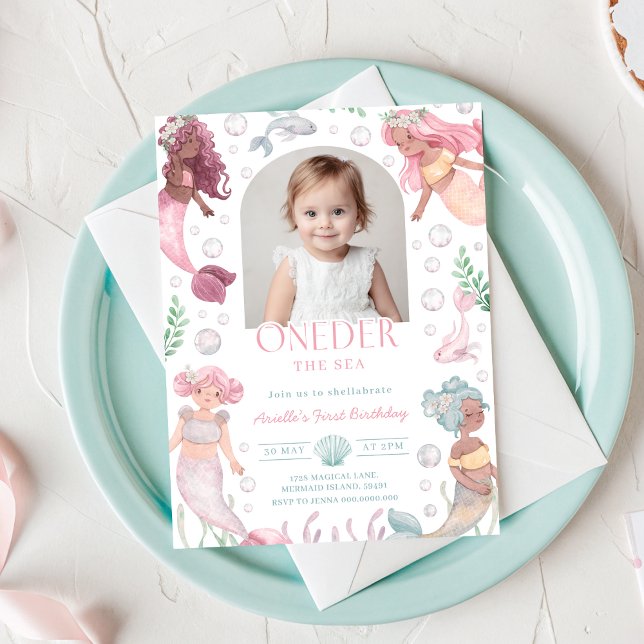 Invitación Editable Oneder the Sea Mermaid Invitation (Editable Oneder the Sea Mermaid Invitation
)