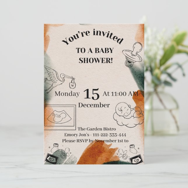 Invitación editable para baby shower | Chupete min (Anverso de pie)