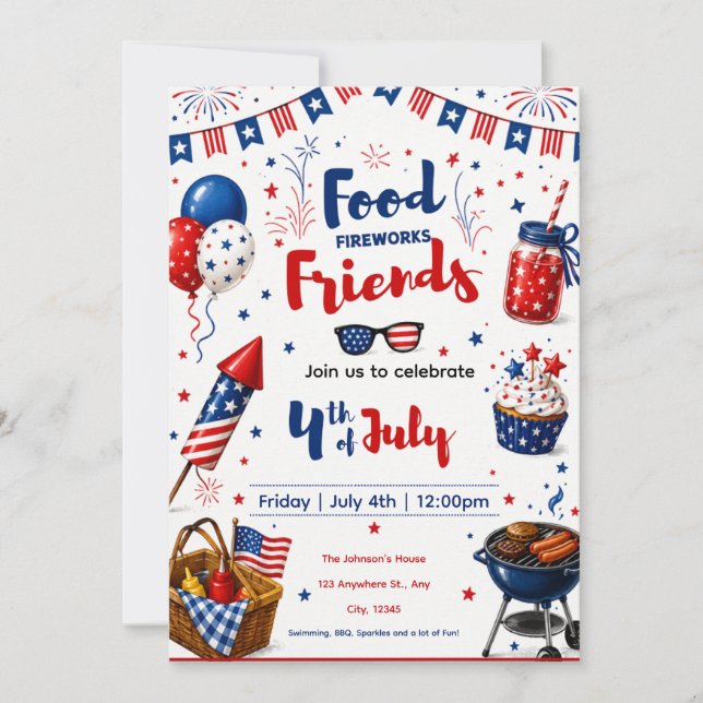 Invitación editable para BBQ del 4 de julio: Invit (Anverso)