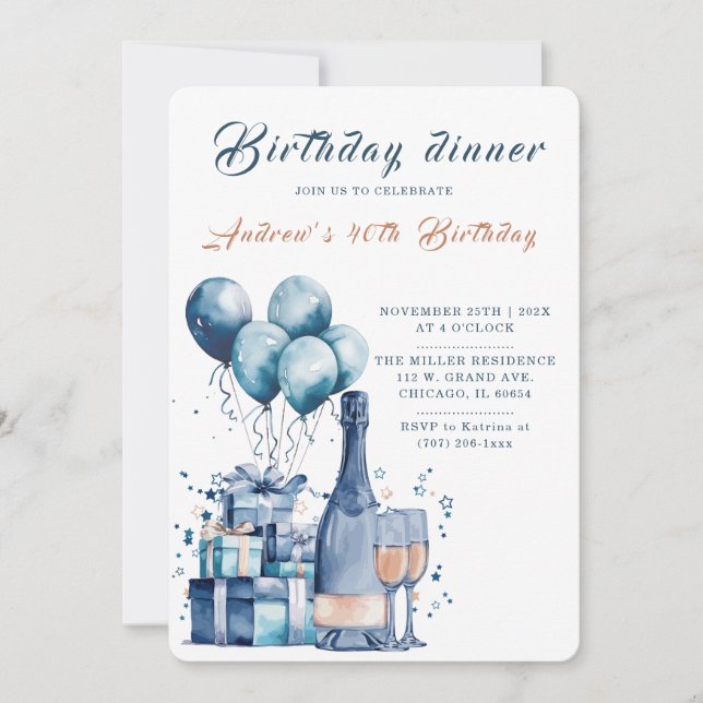 Invitación editable para cena de cumpleaños (Anverso)