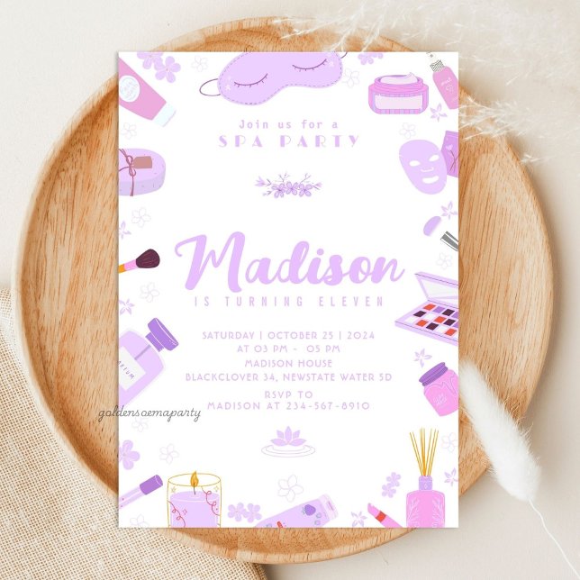 Invitación editable para fiesta de cumpleaños de S (Spa Girl Birthday Party Editable Invitation)
