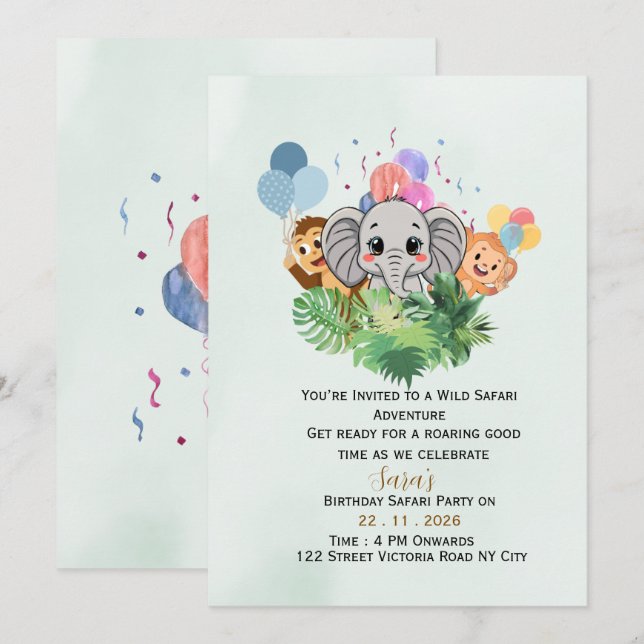 Invitación editable para fiesta de cumpleaños Safa (Anverso / Reverso)