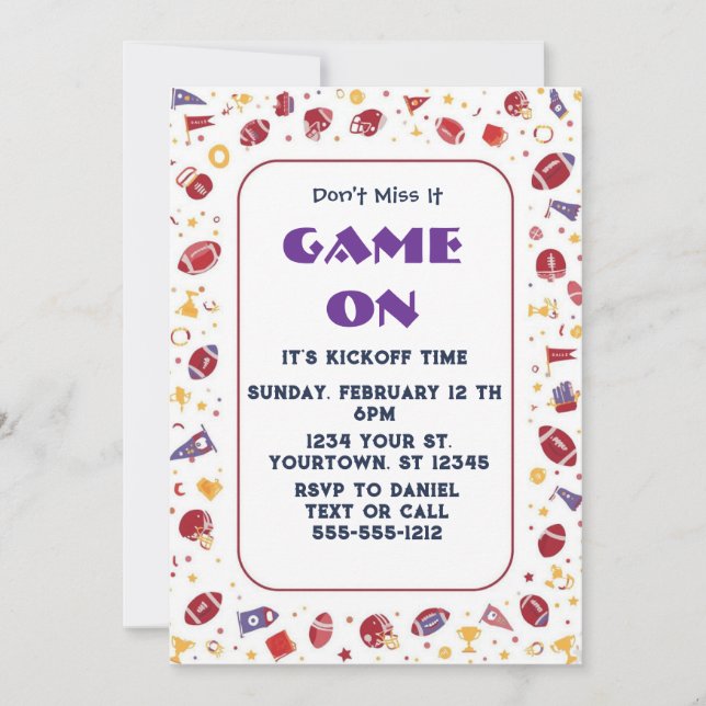 Invitación editable para fiesta de fútbol american (Anverso)