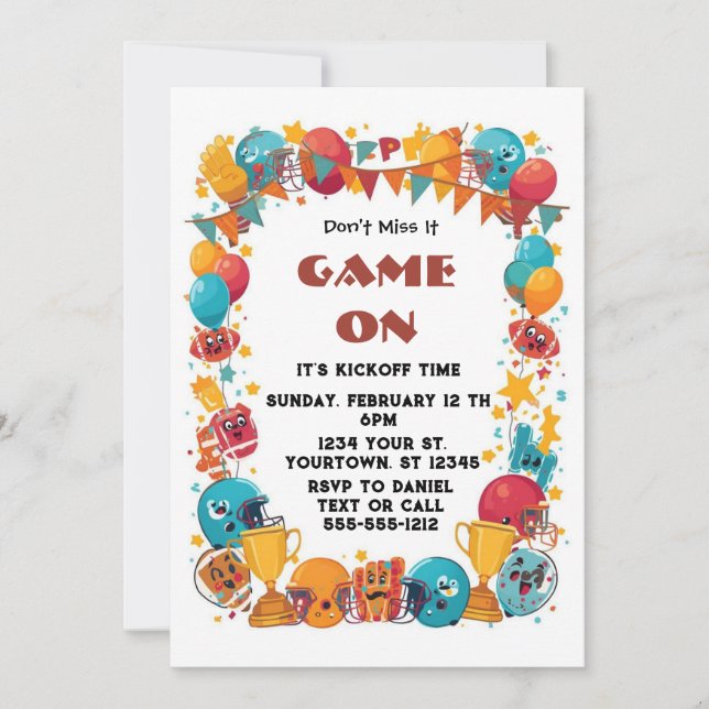 Invitación editable para fiesta de fútbol american (Anverso)