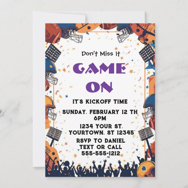 Invitación editable para fiesta de fútbol en vivo  (Anverso)