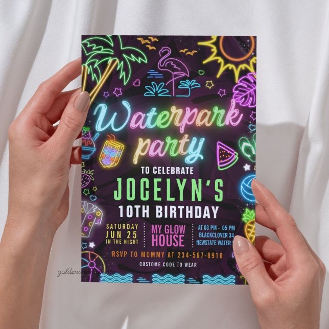 Invitación editable para fiesta de Glow en Waterpa (Waterpark Glow Party Editable Invitation)