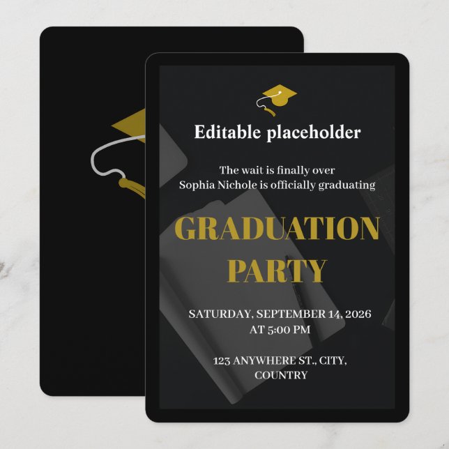 Invitación Editable para Fiesta de Graduación de O (Anverso / Reverso)