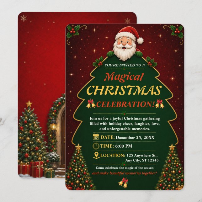 Invitación editable para fiesta de Navidad alegre (Anverso / Reverso)