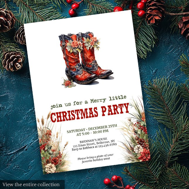 Invitación editable para fiesta de Navidad en el p (Cowboy country Christmas party editable invite card

)