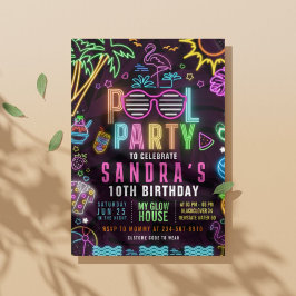 Invitación editable para fiesta de piscina con glo