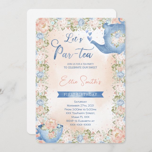 Invitación editable para fiesta de té (Anverso / Reverso)