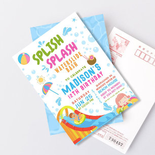 Invitación editable para fiesta de tobogán de agua