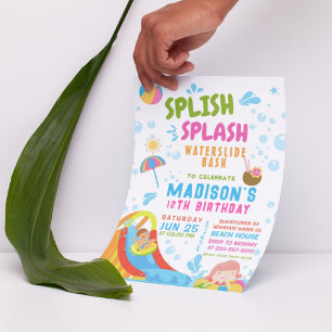 Invitación editable para fiesta de tobogán de agua