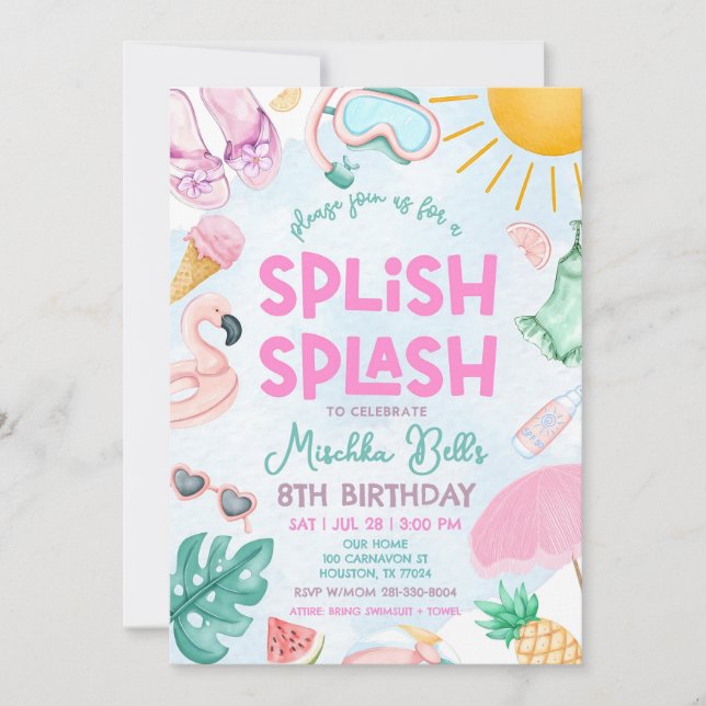 Invitación Editable para Fiesta en la Piscina Cump (Anverso)