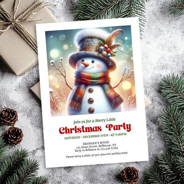 Invitación editable para fiesta infantil de Navida (Sweet Christmas snowman editable kids party invite)