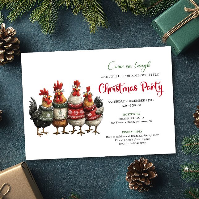 Invitación editable para fiesta navideña de gallin (Funny Chickens Holiday Party Editable Invitation)