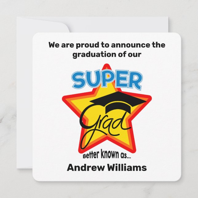 Invitación editable para Guay Super Grad Graduatio (Anverso)