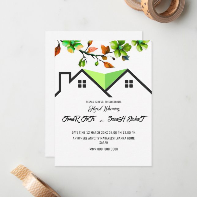 Invitación editable para inauguración de casa, Ina (Anverso/Reverso In Situ)
