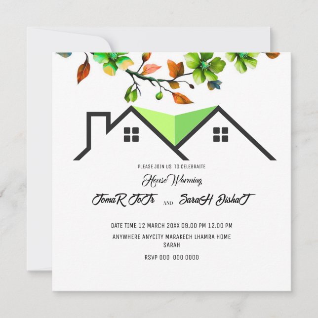 Invitación editable para inauguración de casa, Ina (Anverso)