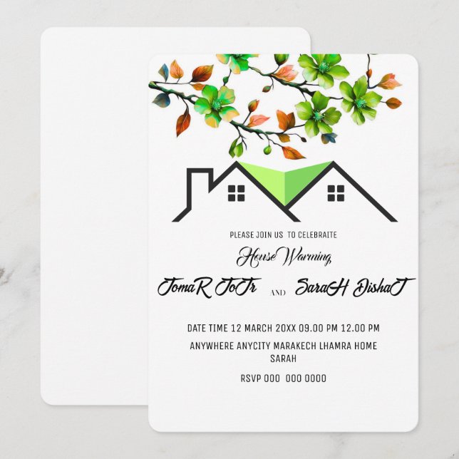 Invitación editable para inauguración de casa, Ina (Anverso / Reverso)