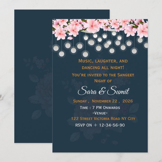 Invitación editable para la noche de Sangeet de la (Anverso / Reverso)