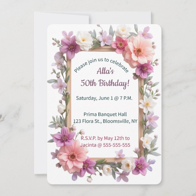 Invitación Editable Pastel Flowers and Leaves Frame (Anverso)