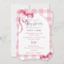 EDITABLE Pink Bow Gingham Baby Shower